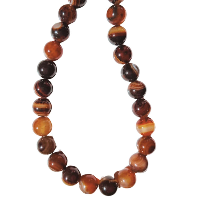 Natural stripped orange and brown agate bead string, 10mm, 36cm
