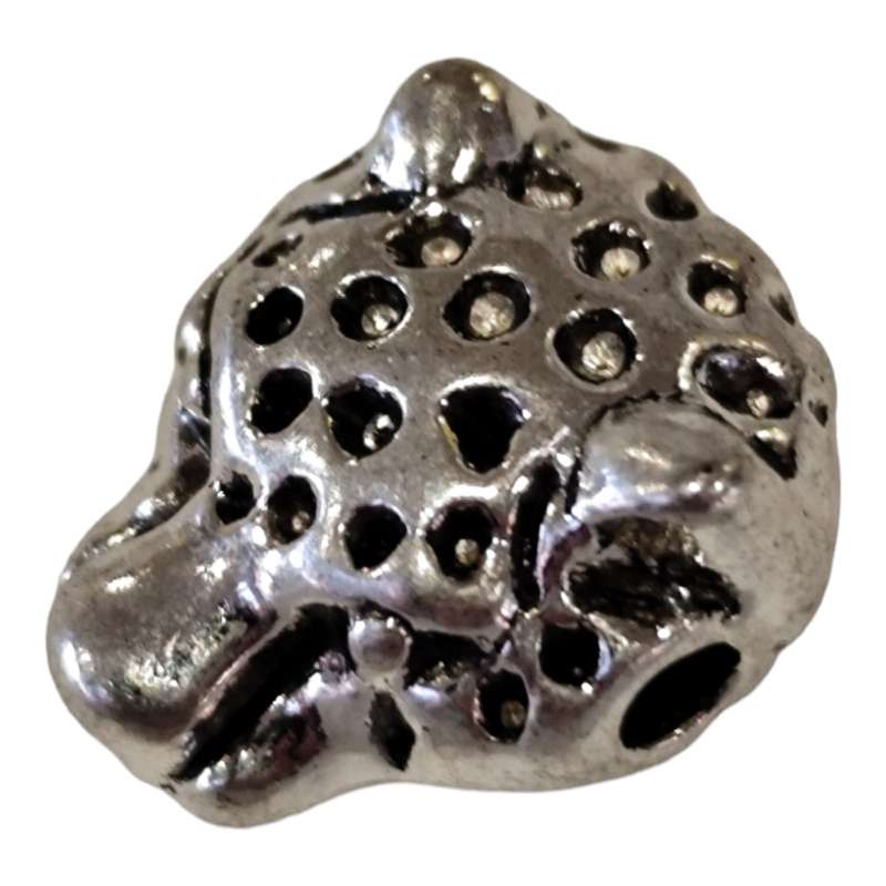 Cheetah head bead, Base metal, 12 x 10.5mm