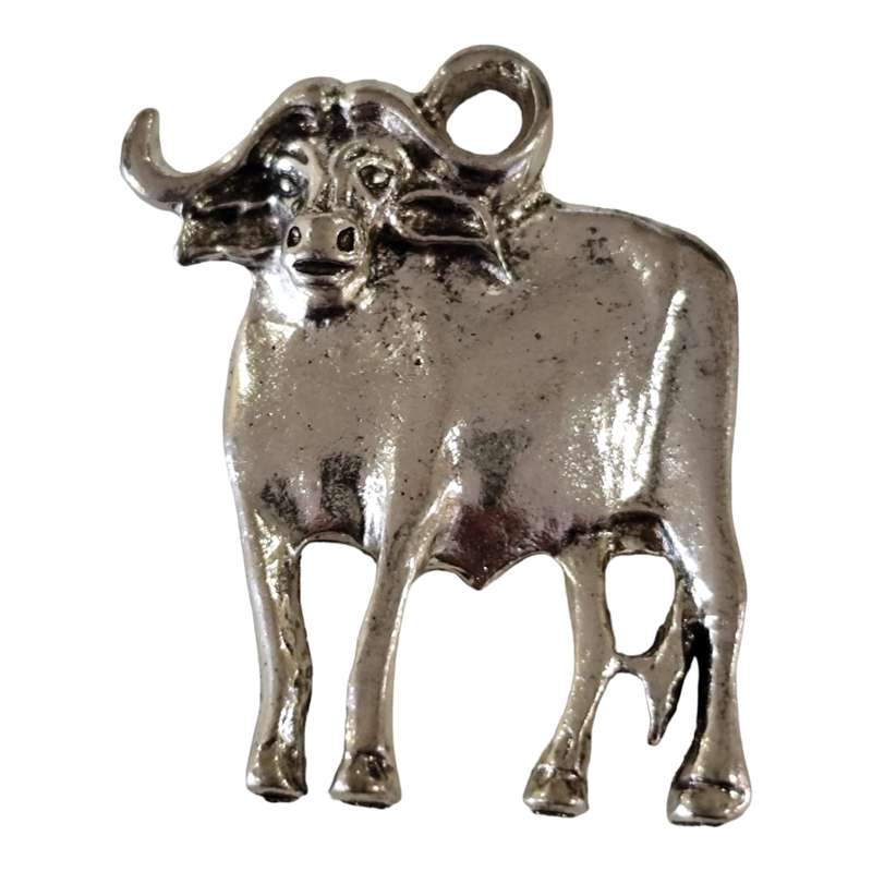 Buffalo charm, Base metal, 31 x 27mm