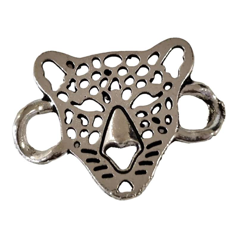 Leopard head with holes for spots, Base metal, 23 x 30mm