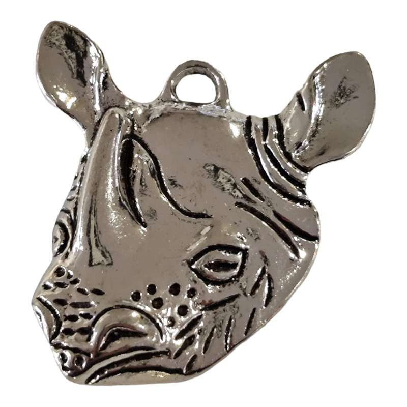 Big Rhino head charm, Base metal, 44 x 31mm