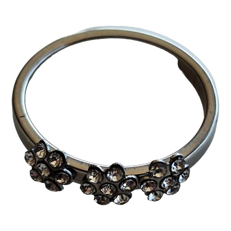 Three blossom ring, Stainless steel with rhinestones