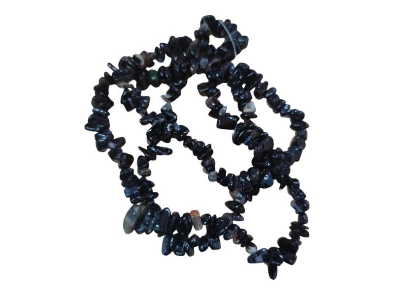 Black agate chip bead string, 80cm
