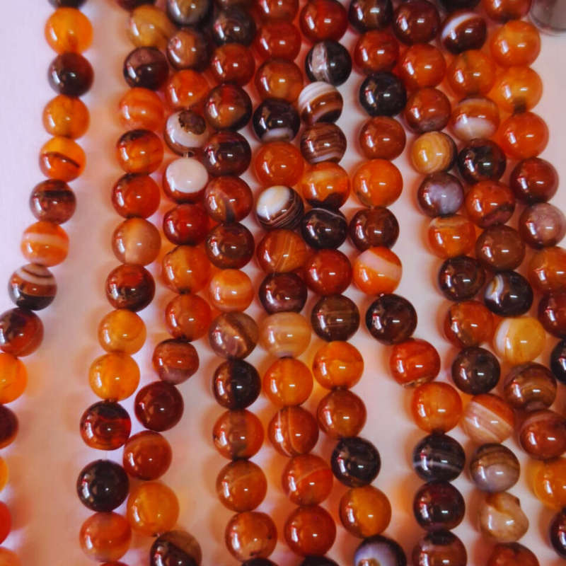 Natural stripped orange and brown agate bead string, 6.3mm, 40cm