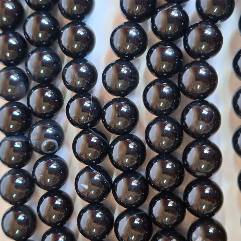 Natural black agate bead string, 8-8.5mm, 40cm