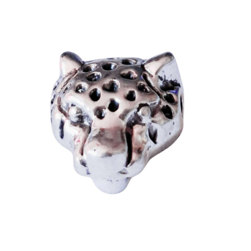 Cheetah head bead, Base metal, 12 x 10.5mm