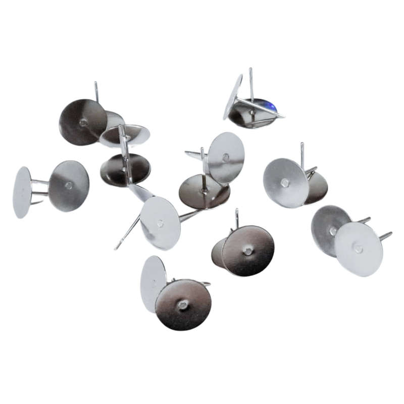 10x Pairs of flat earring component, DIY item, Stainless Steel, 10mm
