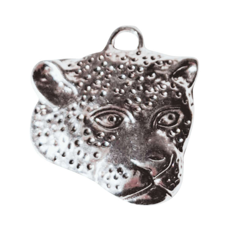 Leopard head charm, Base metal, 39 x34 mm