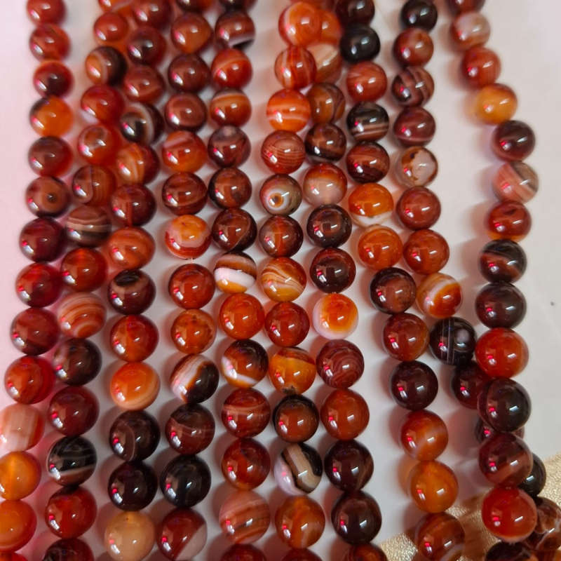 Natural stripped orange and brown agate bead string, 8mm, 40cm