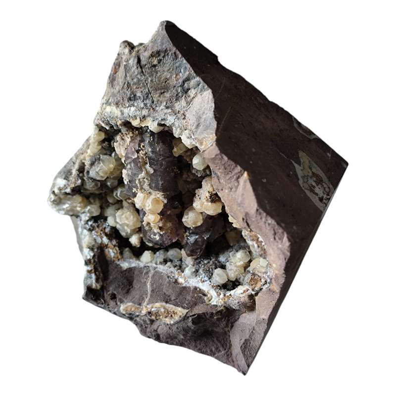 Amethyst with Calcite in a vug within Basalt matrix, Namibia,13.3 x 14 x 4.8cm