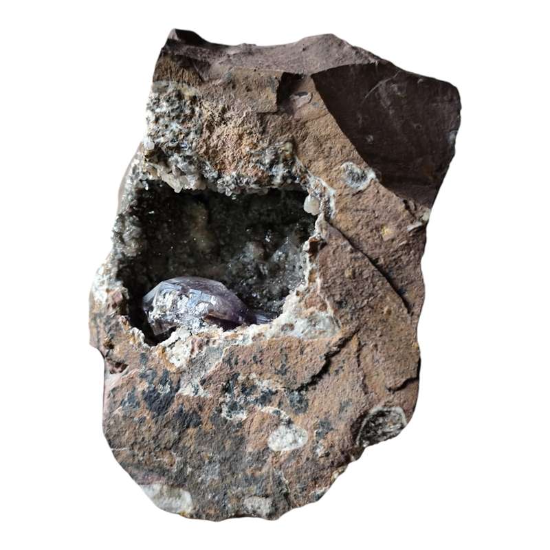 Amethyst with Calcite in a vug within Basalt matrix, Namibia,16 x 10 x 5.5cm