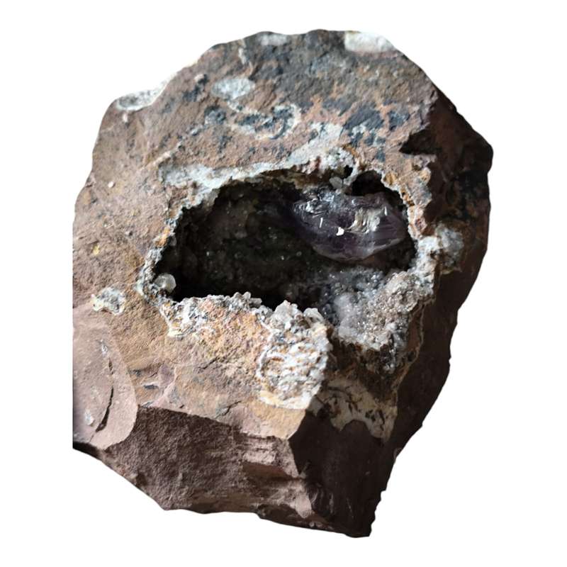 Amethyst with Calcite in a vug within Basalt matrix, Namibia,16 x 10 x 5.5cm
