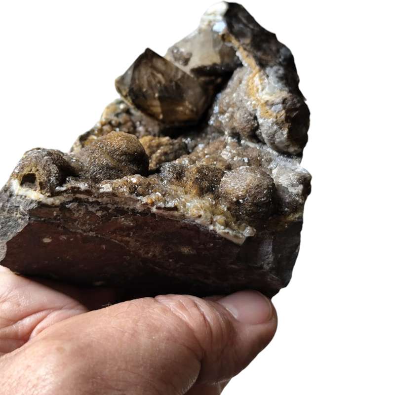 Amethyst with Calcite in a vug within Basalt matrix, Namibia, 5.3 x 14.4 x 8.4cm