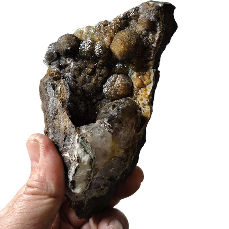 Amethyst with Calcite in a vug within Basalt matrix, Namibia, 5.3 x 14.4 x 8.4cm