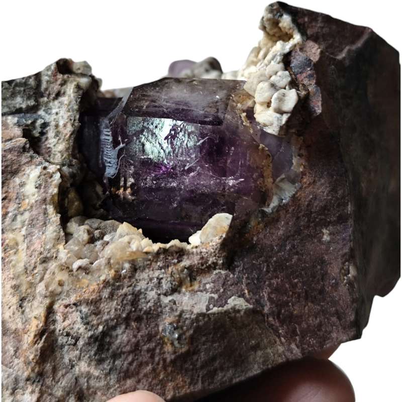 Amethyst with Calcite in a vug within Basalt matrix, Namibia, 9.8 x 9.5 x 5.6cm