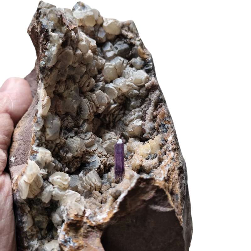 Amethyst with Calcite in a vug within Basalt matrix, Namibia, 8 x 13.5 x 7.2cm