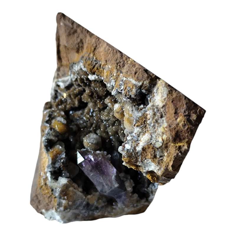 Amethyst with Calcite in a vug within Basalt matrix, Namibia, 8.8 x 7.2 x 5cm
