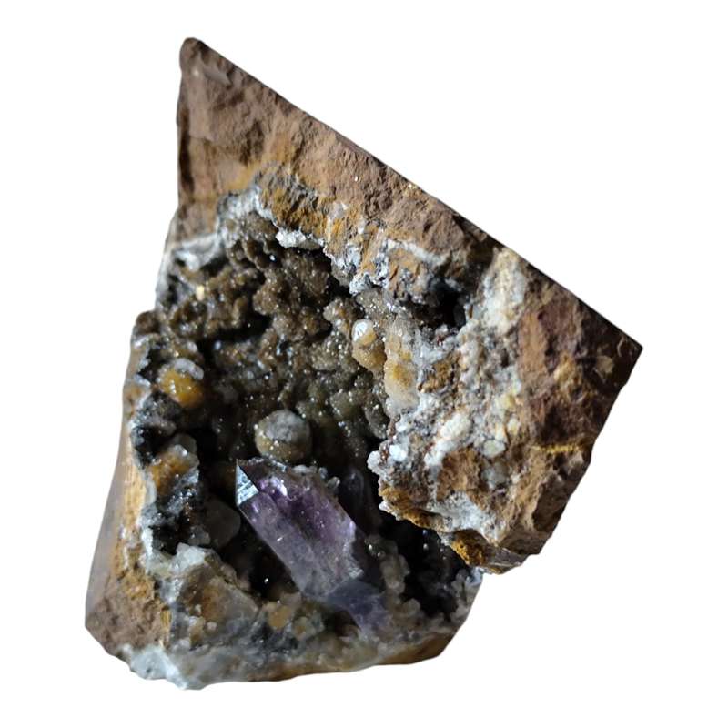 Amethyst with Calcite in a vug within Basalt matrix, Namibia, 8.8 x 7.2 x 5cm