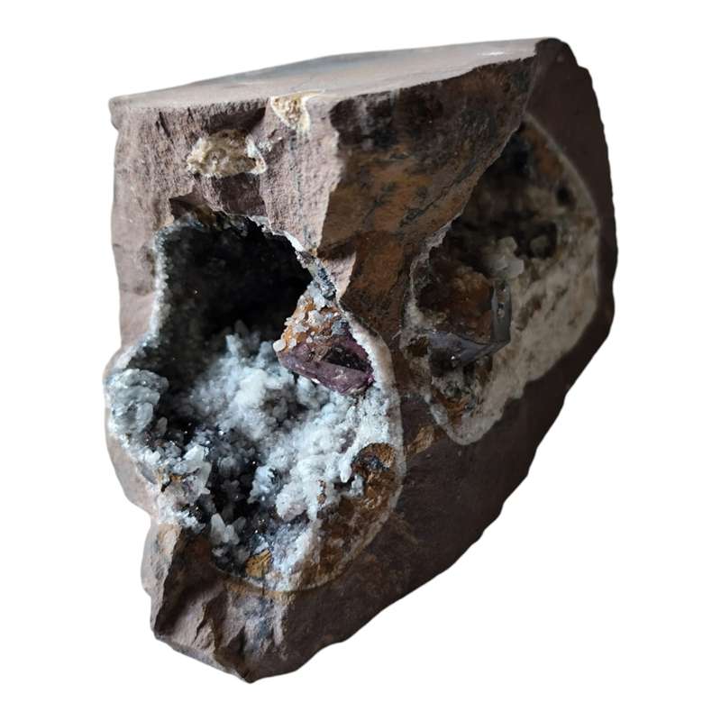 Amethyst with Calcite in a vug within Basalt matrix, Namibia, 7.4 x 10 x 5cm