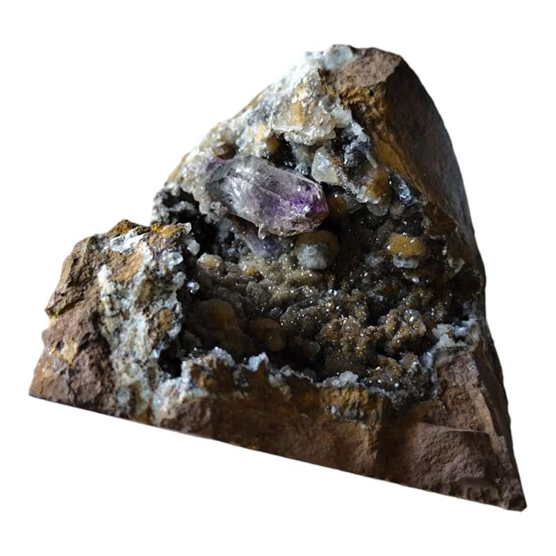 Amethyst with Calcite in a vug within Basalt matrix, Namibia, 8.8 x 7.2 x 5cm