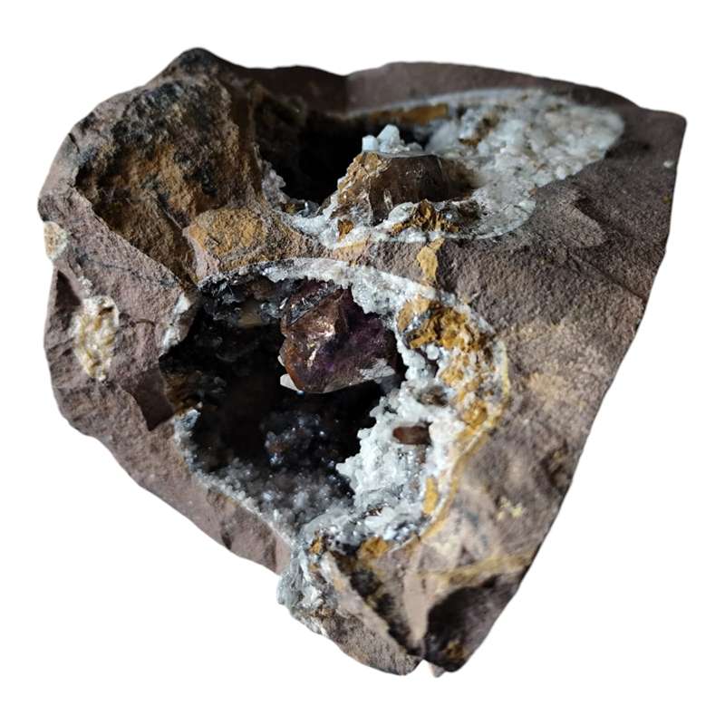 Amethyst with Calcite in a vug within Basalt matrix, Namibia, 7.4 x 10 x 5cm