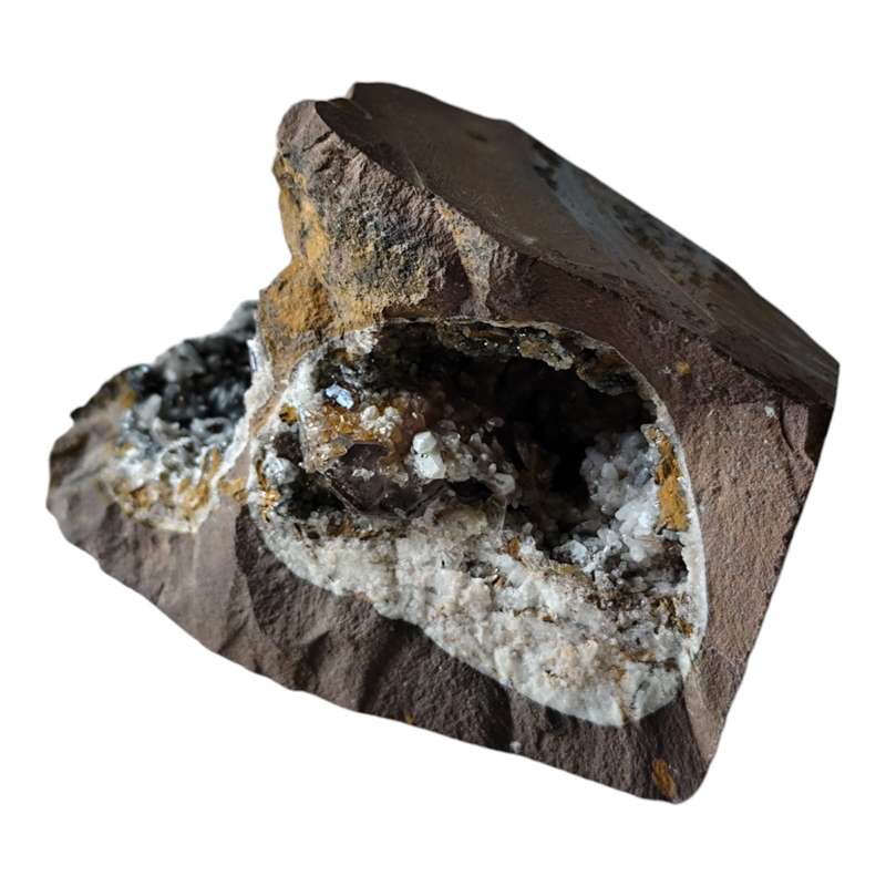 Amethyst with Calcite in a vug within Basalt matrix, Namibia, 7.4 x 10 x 5cm