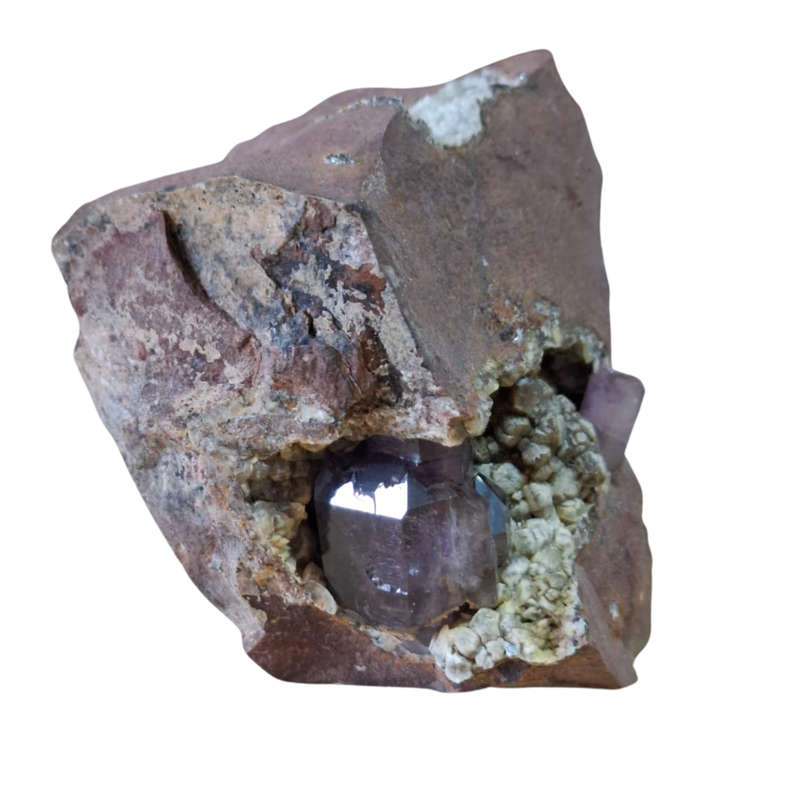Amethyst with Calcite in a vug within Basalt matrix, Namibia, 9.8 x 9.5 x 5.6cm