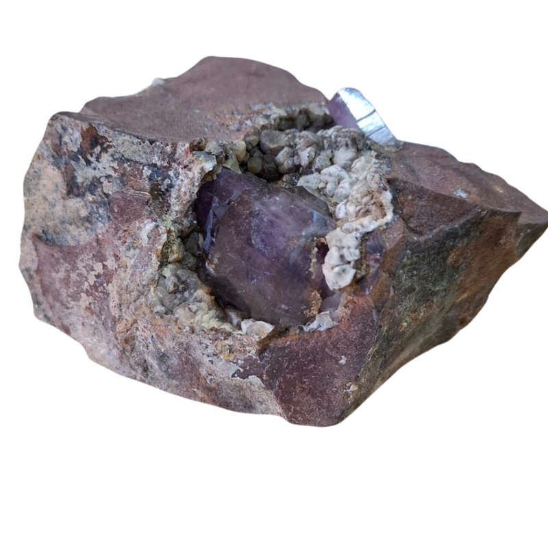 Amethyst with Calcite in a vug within Basalt matrix, Namibia, 9.8 x 9.5 x 5.6cm
