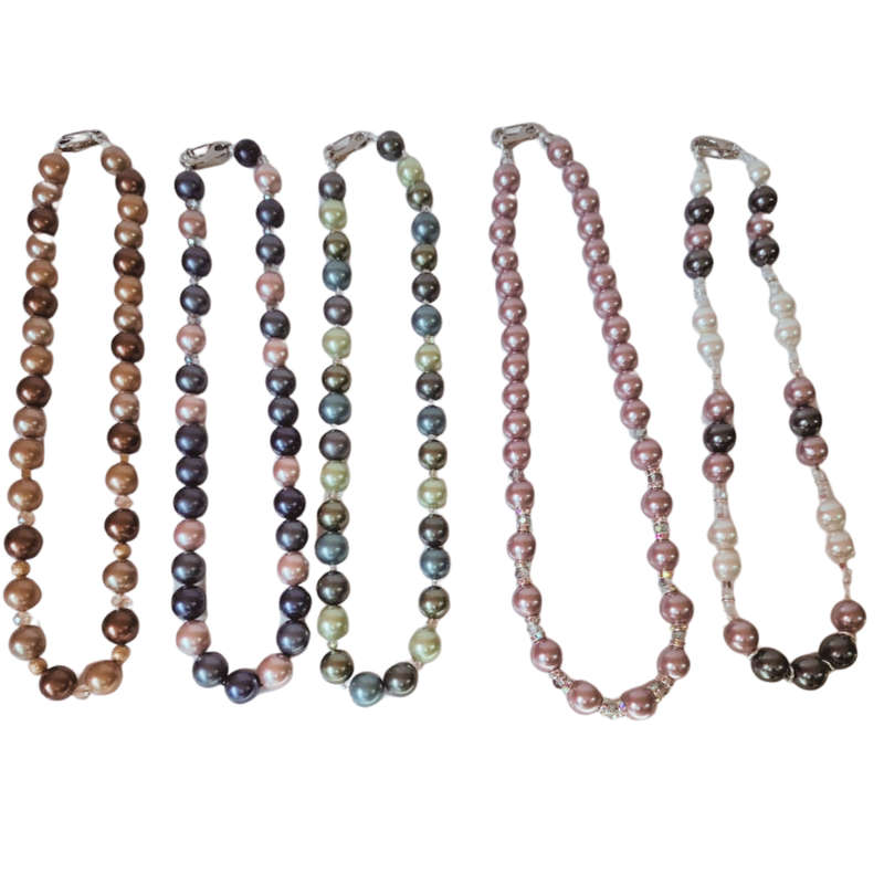 Assorted Shell pearl necklace with clip clasp, round, 48cm