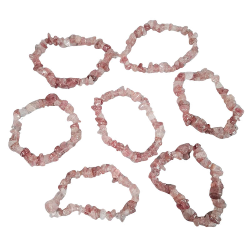 Strawberry quartz chip bracelet, Stretch cord