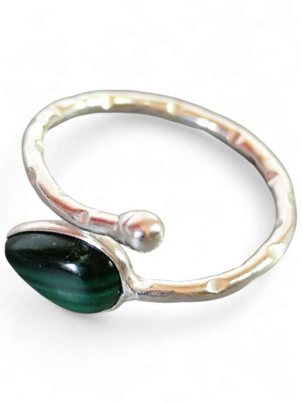 Malachite ring in 925 silver, Pear, Size 7