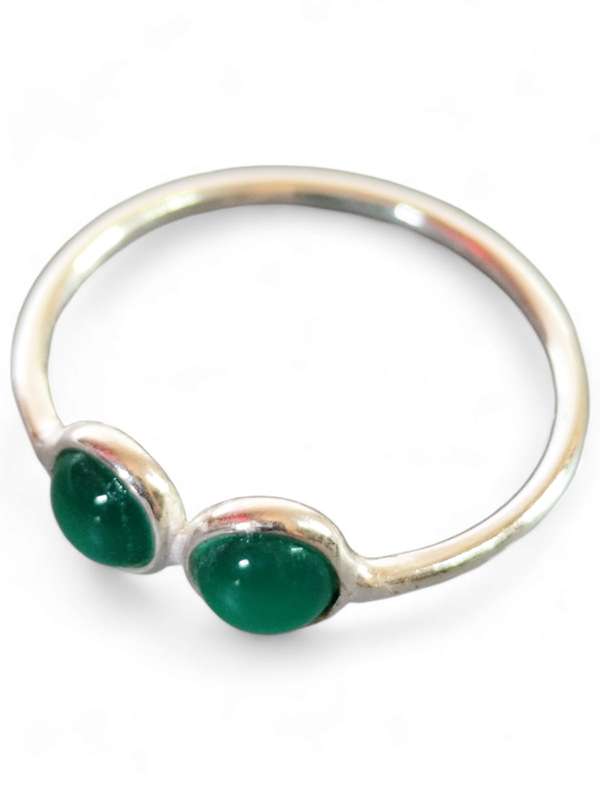 Green chalcedony ring in 925 silver, Round, size 8