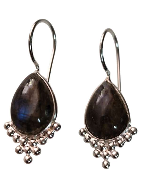 Tear drop earrings in 925 silver, Labradorite, 27mm incl. hook