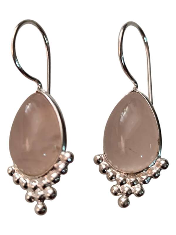 Tear drop earrings in 925 silver, Rose quartz, 27mm incl. hook