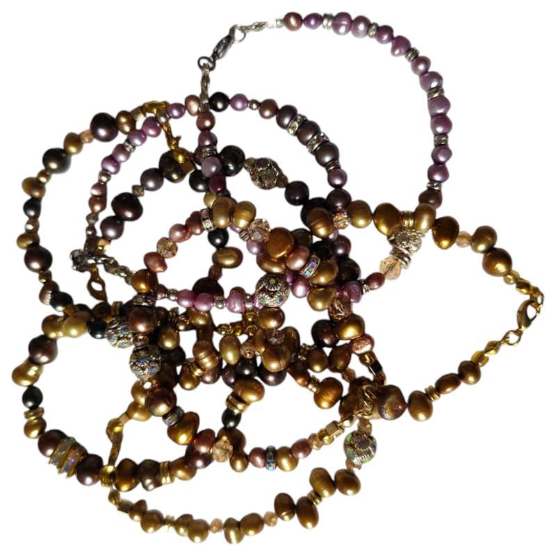 Coloured freshwater pearl bracelets, Assorted