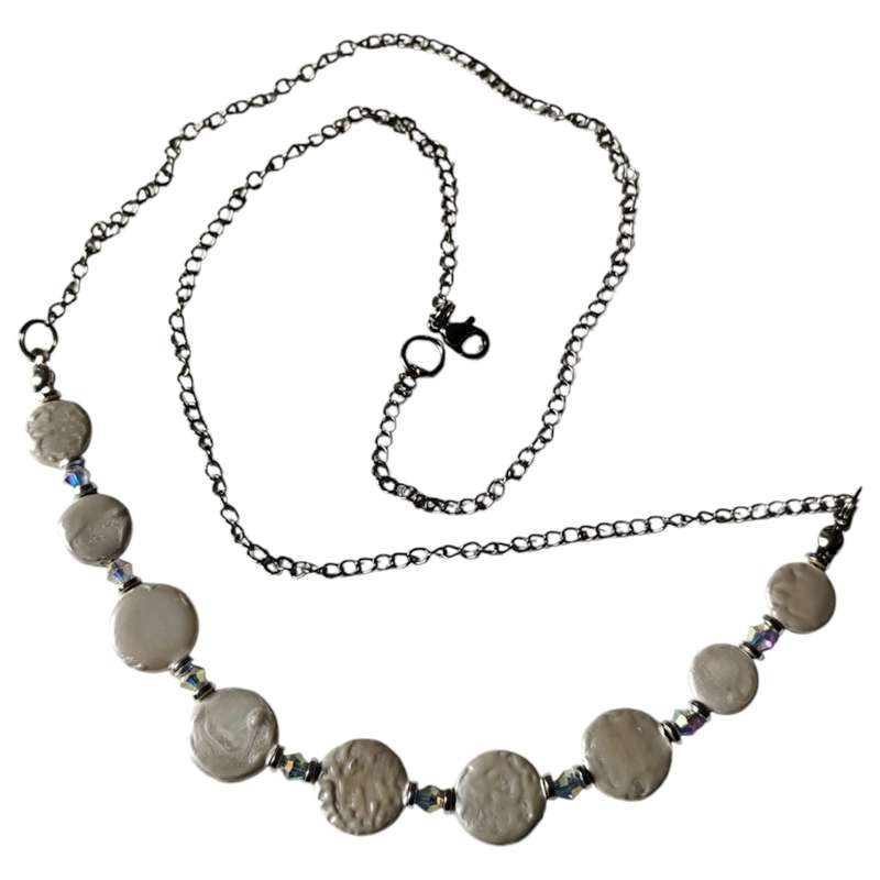 Button pearl, Swarovski beads and stainless-steel necklace
