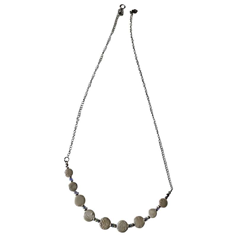 Button pearl, Swarovski beads and stainless-steel necklace