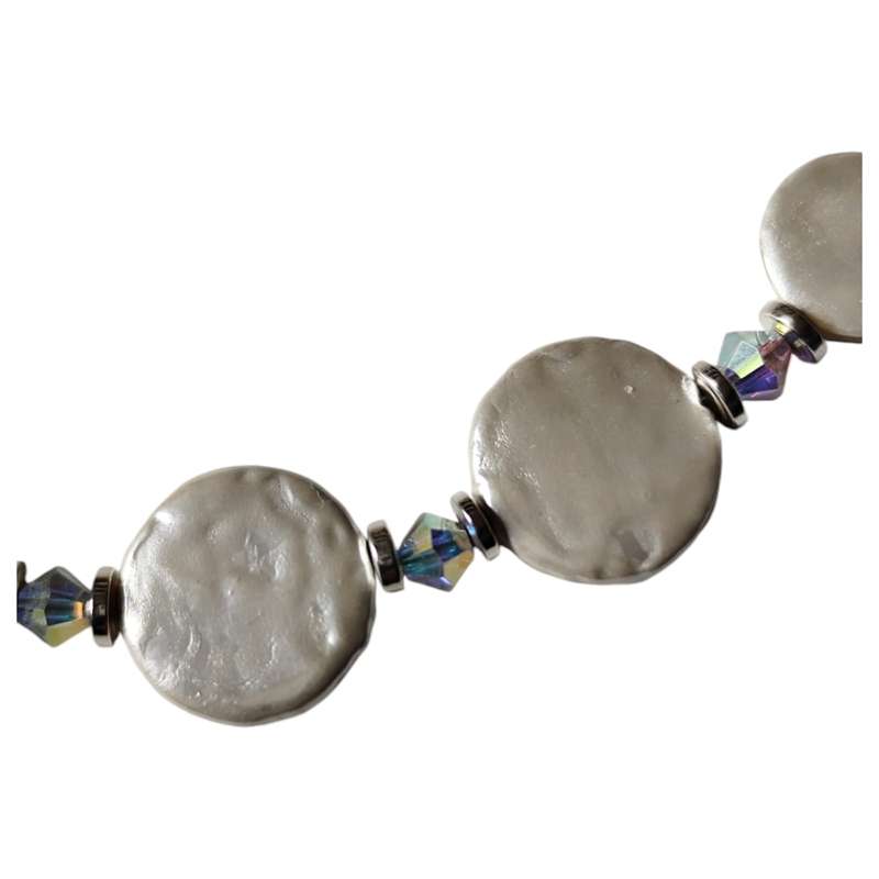 Button pearl, Swarovski beads and stainless-steel necklace