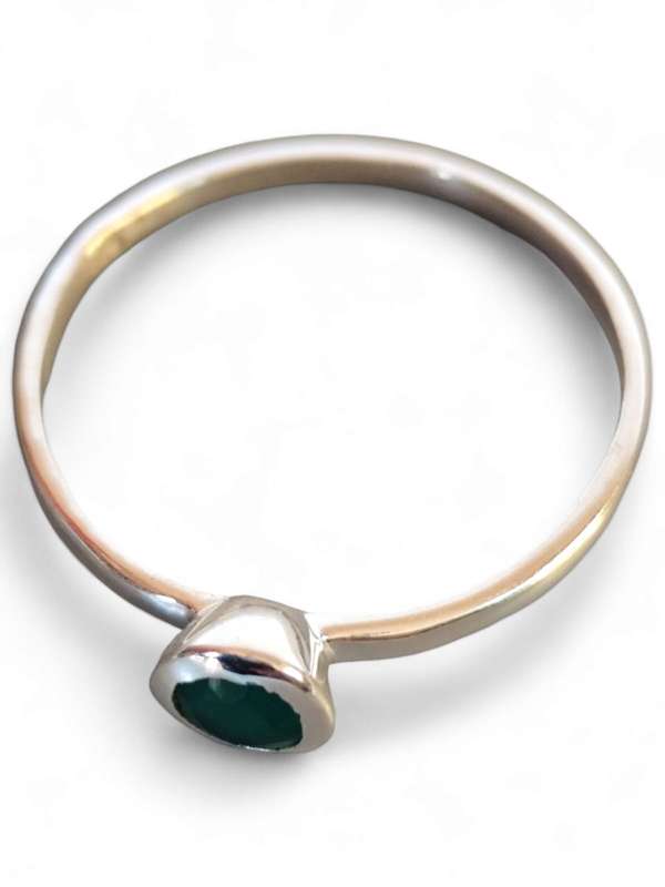 Green chalcedony ring in 925 silver, Round, size 8
