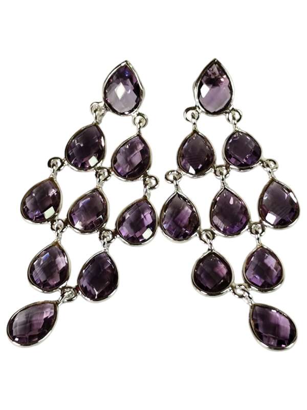 Amethyst facet chandelier earrings, 925 Silver