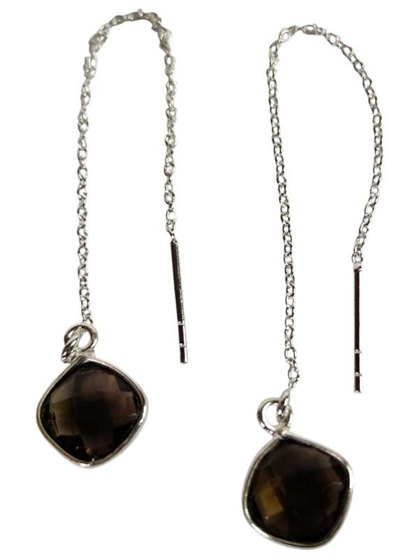 Smoky quartz facet dangle earrings, 925 Silver