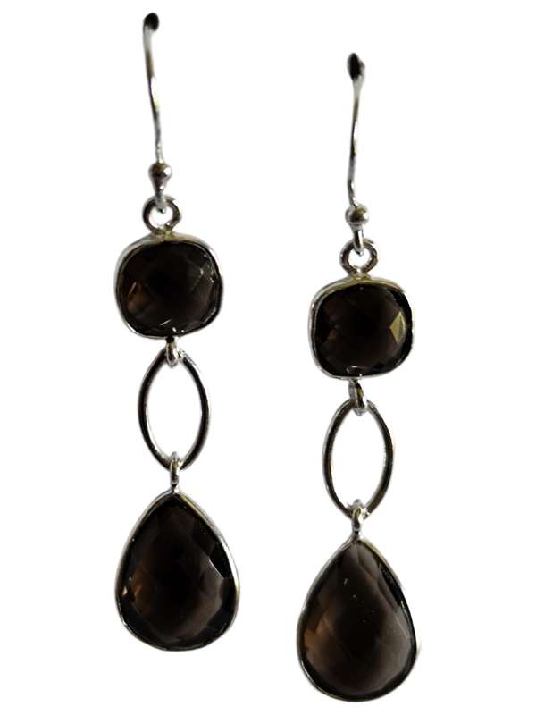 Smoky quartz facet dangle earrings, 925 Silver