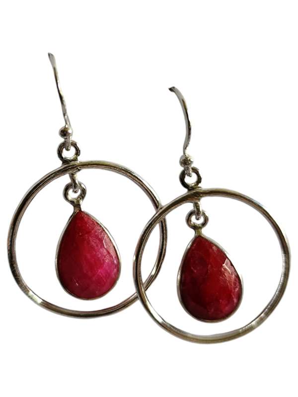 Ruby facet dangle earrings, 925 Silver