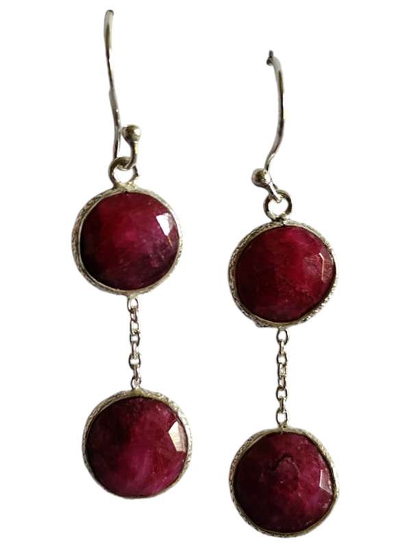 Ruby facet dangle earrings, 925 Silver