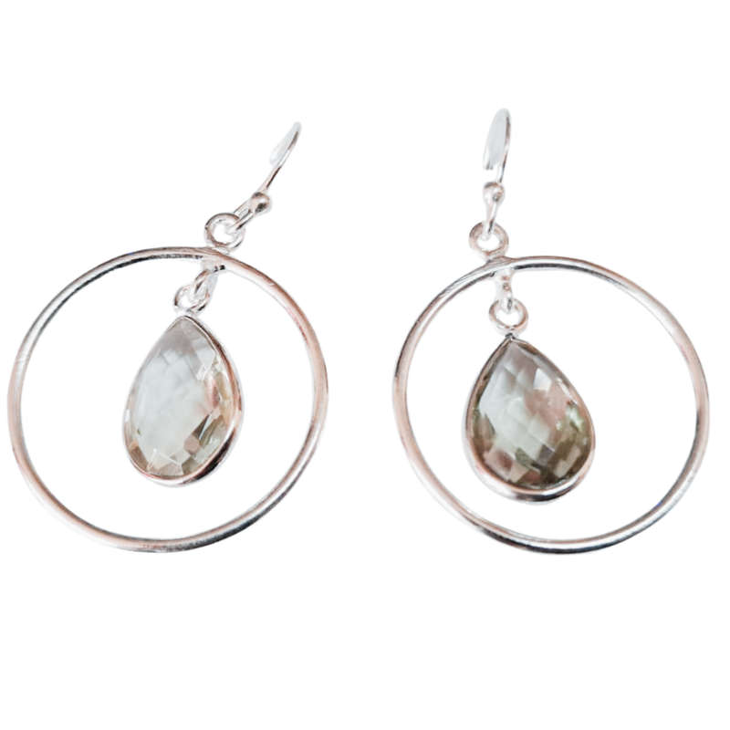 Green Amethyst facet dangle earrings, 925 Silver