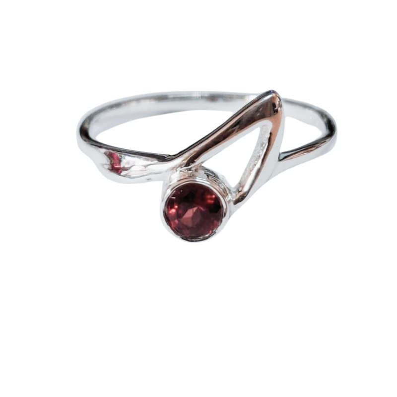 Garnet ring in 925 silver, Round, size 7
