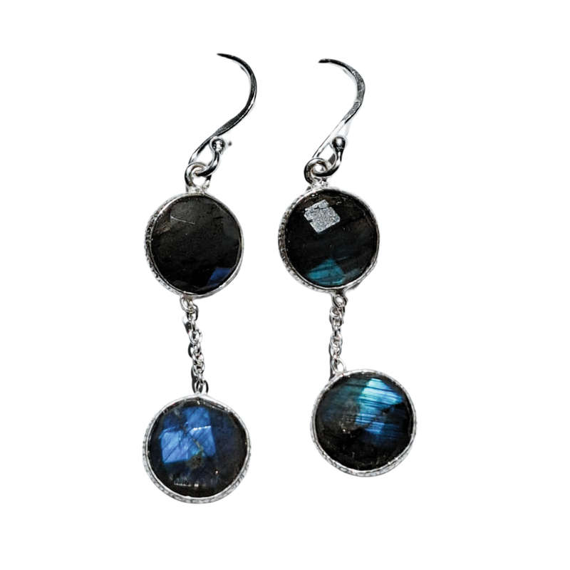 Labradorite facet dangle earrings, 925 Silver