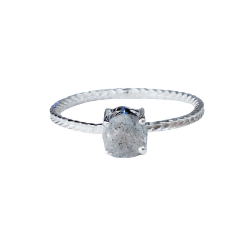 Labradorite ring in 925 silver, Round brilliant cut, size 6