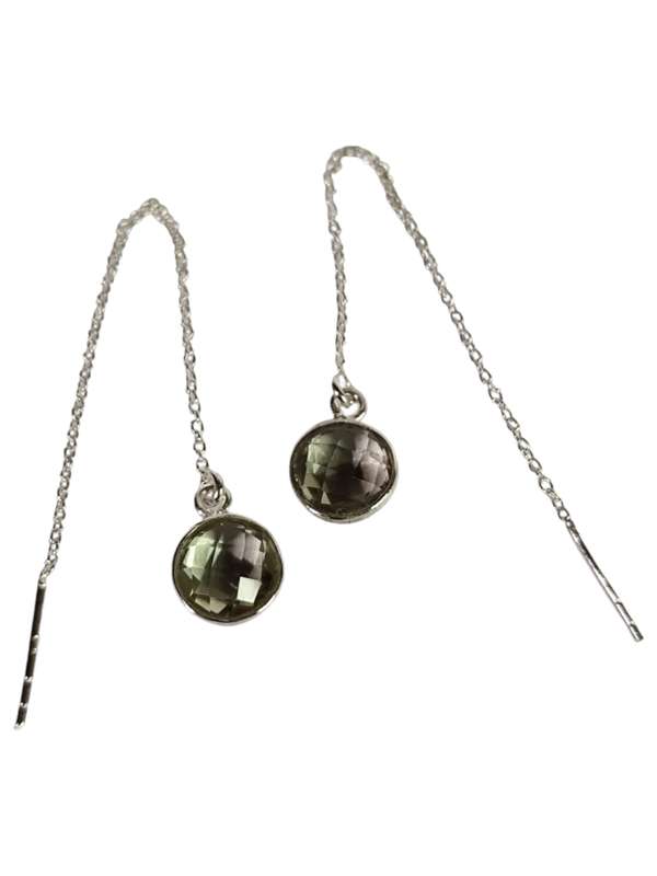 Green Amethyst facet dangle earrings, 925 Silver