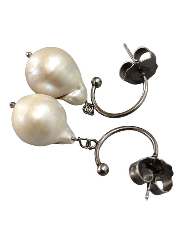 White Blister Pearl Earrings, 925 stud C- shaped Stud